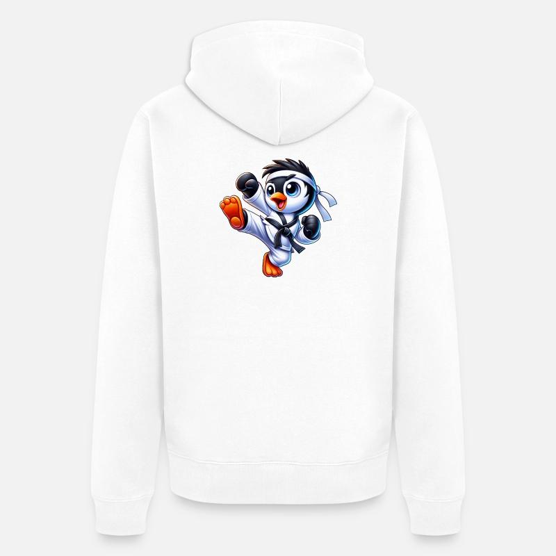 Mignons Penguin Karate Kick Arts Martiaux - Veste à capuche bio Premium Unisexe - blanc