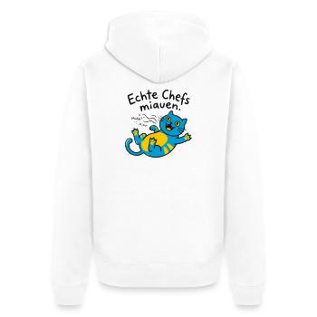 Fröhliche blaue Katze Miauen - Unisex Premium Bio Zip Hoodie - Weiß - Hinten - Thijin (182cm)