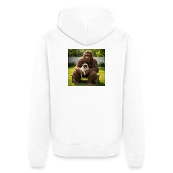 Mops sitzt mit Bigfoot lustiger Hundeliebhaber - Unisex Premium Bio Zip Hoodie - Weiß - Hinten - Thijin (182cm)