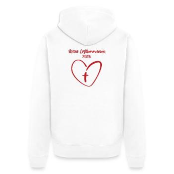 Meine Erstkommunion 2026 Herz Kreuz 1. Kommunion - Unisex Premium Bio Zip Hoodie - Weiß - Hinten - Thijin (182cm)