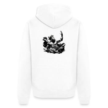 Schwarzweiß Titan mit Meereskraft - Unisex Premium Bio Zip Hoodie - Weiß - Hinten - Thijin (182cm)
