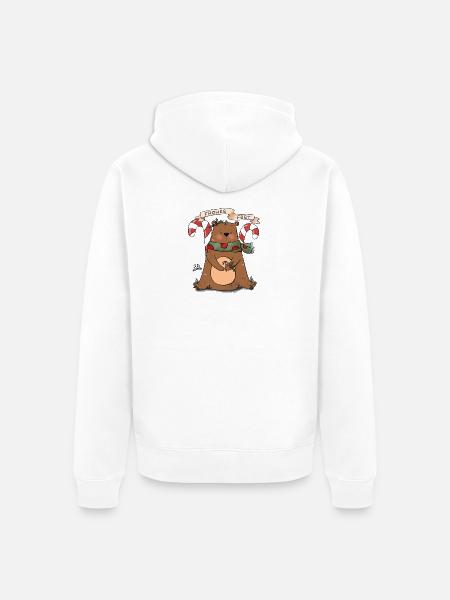 Frohes Fest Bär mit Zuckerstange - Unisex Premium Bio Zip Hoodie - Weiß