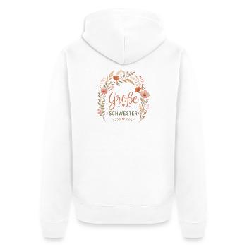 Große Schwester Blumenkranz - Unisex Premium Bio Zip Hoodie - Weiß - Hinten - Thijin (182cm)