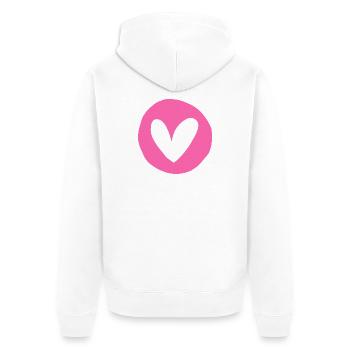 Rosa-Herz-Emblem auf kreisförmigem rosa Feld - Unisex Premium Bio Zip Hoodie - Weiß - Hinten - Thijin (182cm)