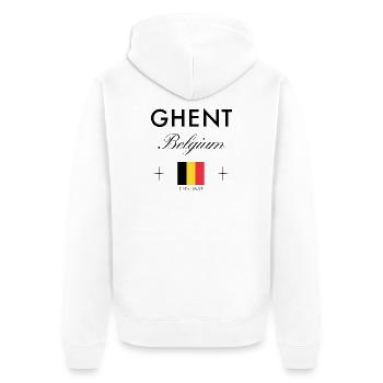 Gent Belgien Koordinaten Reise Souvenir - Unisex Premium Bio Zip Hoodie - Weiß - Hinten - Thijin (182cm)