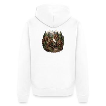 Locomotive à vapeur ferroviaire forestière dans la forêt montagneuse - Veste à capuche bio Premium Unisexe - blanc - Dos - Thijin (182cm)