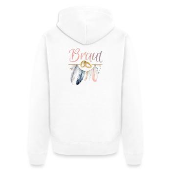 Braut Goldringe Federn JGA Junggesellenabschied - Unisex Premium Bio Zip Hoodie - Weiß - Hinten - Thijin (182cm)