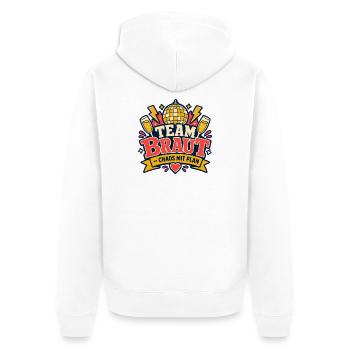 Team Braut Chaos mit Plan JGA Junggesellinnen - Unisex Premium Bio Zip Hoodie - Weiß - Hinten - Thijin (182cm)