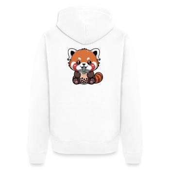 Red Panda trinkt Bubble Tea Kawaii - Unisex Premium Bio Zip Hoodie - Weiß - Hinten - Thijin (182cm)