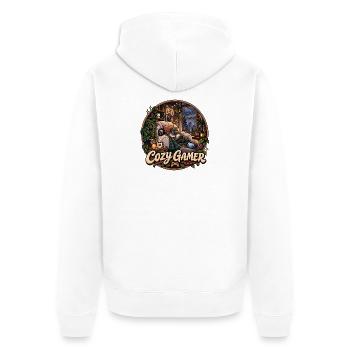 Cozy Gamer Nachtlounge - Unisex Premium Bio Zip Hoodie - Weiß - Hinten - Thijin (182cm)