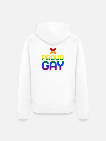 Proud Gay (farbenfroh) - Unisex Premium Bio Zip Hoodie - Weiß