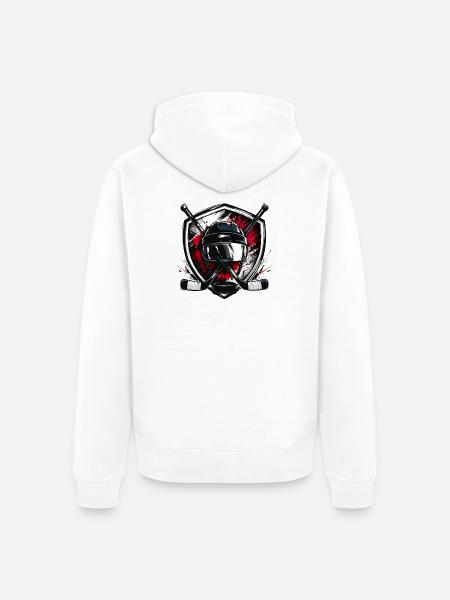 Torwart-Schild mit Sticks-Motiv - Unisex Premium Bio Zip Hoodie - Weiß