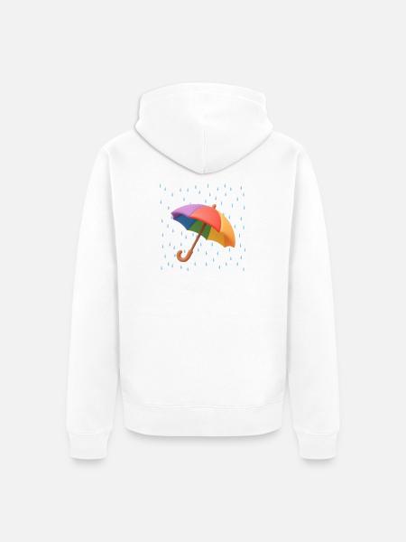 Regenbogen Regenschirm im Regen - Unisex Premium Bio Zip Hoodie - Weiß