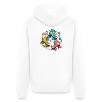 Rollschuhrunde – Gemeinsam in Bewegung - Unisex Premium Bio Zip Hoodie - Weiß - Hinten - Thijin (182cm)