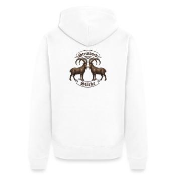 Steinbock Stärke Ornamentziegen - Unisex Premium Bio Zip Hoodie - Weiß - Hinten - Thijin (182cm)
