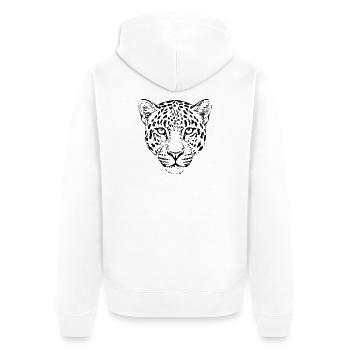 Leopard Kopf Leopardenkopf Geschenk für Sie - Unisex Premium Bio Zip Hoodie - Weiß - Hinten - Thijin (182cm)
