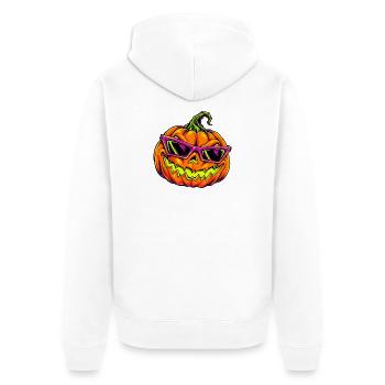Neon Kürbis mit Sonnenbrille - Unisex Premium Bio Zip Hoodie - Weiß - Hinten - Thijin (182cm)