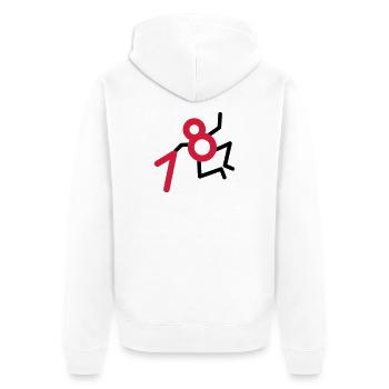Endlich: 18 Jahre! - Unisex Premium Bio Zip Hoodie - Weiß - Hinten - Thijin (182cm)