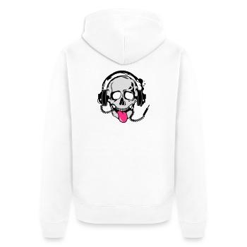 A skull stretched tongue out with headphones - Unisex Premium Organic Zip Hoodie - white - Back - Thijin (182cm)