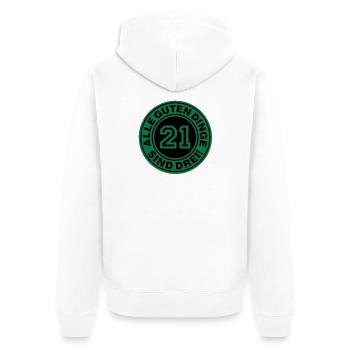 Trisomie 21 | Alle guten Dinge sind drei - Unisex Premium Bio Zip Hoodie - Weiß - Hinten - Thijin (182cm)
