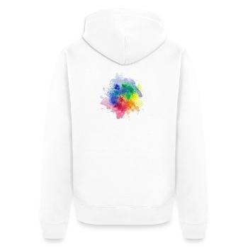 Farbenfrohe Kaleidoskop-Verschmelzung - Unisex Premium Bio Zip Hoodie - Weiß - Hinten - Thijin (182cm)