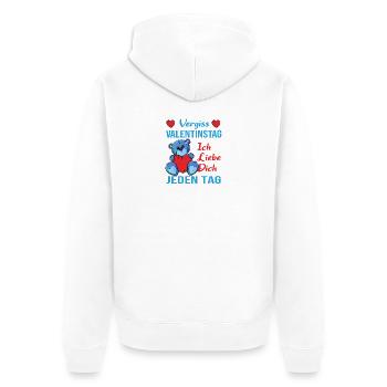 Vergiss Valentinstag - ich liebe Dich jeden Tag - Unisex Premium Bio Zip Hoodie - Weiß - Hinten - Thijin (182cm)