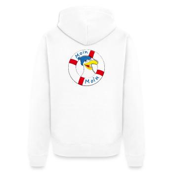 MOIN MOIN - Unisex Premium Bio Zip Hoodie - Weiß - Hinten - Thijin (182cm)
