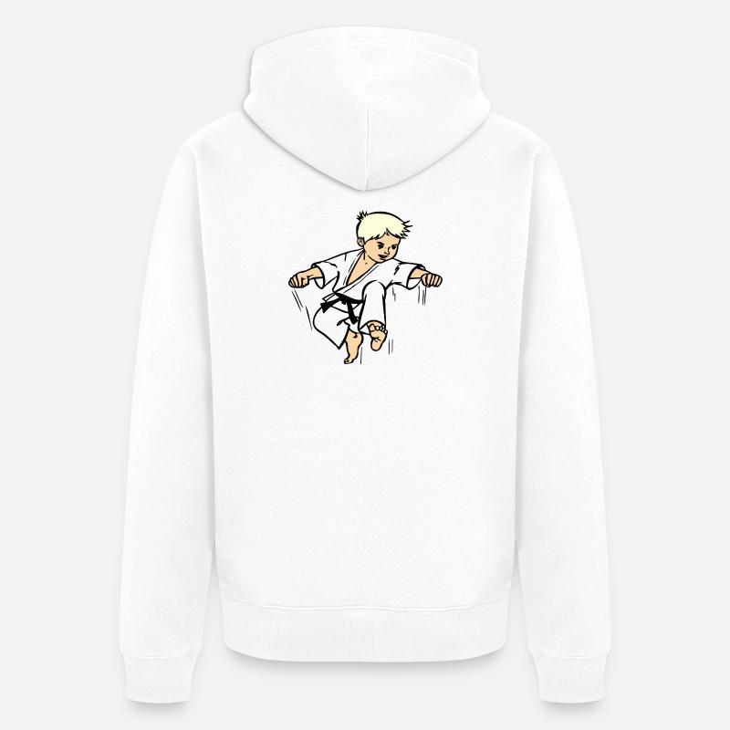 Karatekind oder Judokind mit schwarzem Gürtel - Unisex Premium Bio Zip Hoodie - Weiß