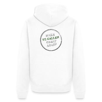 make ST GALLEN great again - Unisex Premium Bio Zip Hoodie - Weiß - Hinten - Thijin (182cm)