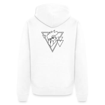 Coq en forme géométrique - Conception d’art au trait - Veste à capuche bio Premium Unisexe - blanc - Dos - Thijin (182cm)
