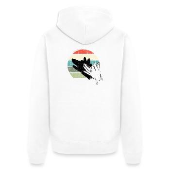 Silhouette rétro de la main au coucher de soleil - Veste à capuche bio Premium Unisexe - blanc - Dos - Thijin (182cm)