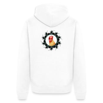 magnificent rooster in feather frame - Unisex Premium Organic Zip Hoodie - white - Back - Thijin (182cm)