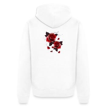 zwei wunderschöne faszinierende rote Rosen - Unisex Premium Bio Zip Hoodie - Weiß - Hinten - Thijin (182cm)