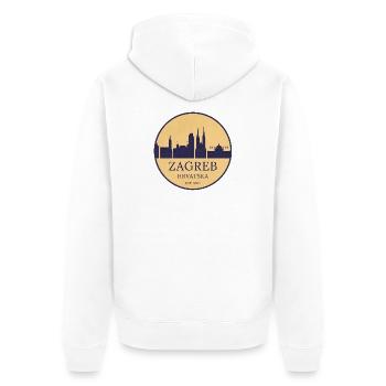 Zagreb, Croatia - Skyline Badge - Unisex Premium Organic Zip Hoodie - white - Back - Thijin (182cm)