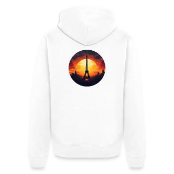 Paris Tour Eiffel au coucher du soleil, Romantique - Veste à capuche bio Premium Unisexe - blanc - Dos - Thijin (182cm)