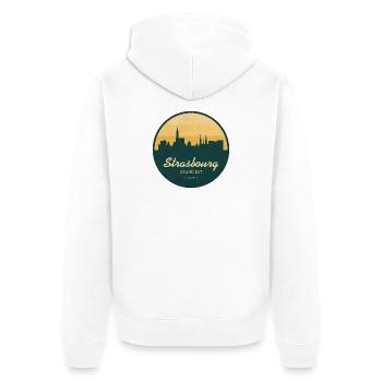 Strasbourg Skyline – Sonnenuntergang Design - Unisex Premium Bio Zip Hoodie - Weiß - Hinten - Thijin (182cm)