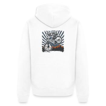 Moto Sunrise Jump par-dessus les pins - Veste à capuche bio Premium Unisexe - blanc - Dos - Thijin (182cm)