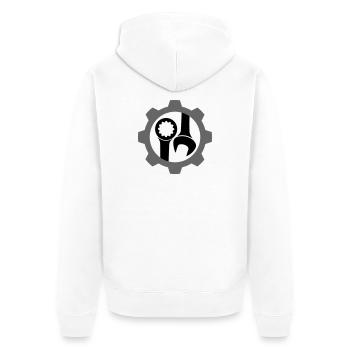 Zahnrad / Getrieberad und Schraubenschlüssel - Unisex Premium Bio Zip Hoodie - Weiß - Hinten - Thijin (182cm)