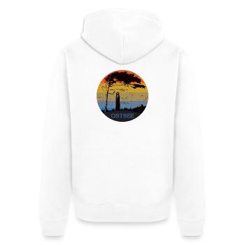 Typisch Ostsee - Leuchtturm und Windflüchter - Unisex Premium Bio Zip Hoodie - Weiß - Hinten - Thijin (182cm)