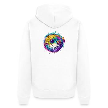 Kugelfisch - Unisex Premium Bio Zip Hoodie - Weiß - Hinten - Thijin (182cm)