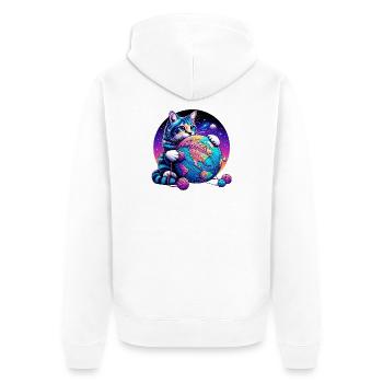 Chat joue avec une pelote de laine planète Terre - Veste à capuche bio Premium Unisexe - blanc - Dos - Thijin (182cm)