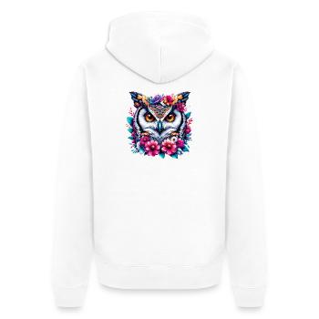 Eule mit Blumen geschmückt - Unisex Premium Bio Zip Hoodie - Weiß - Hinten - Thijin (182cm)