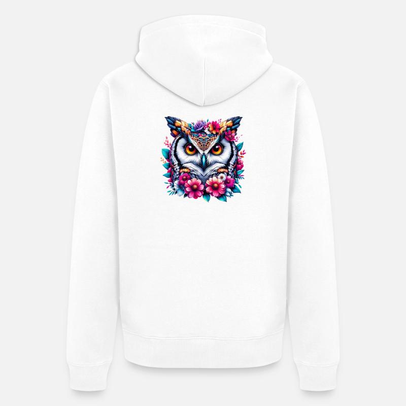 Eule mit Blumen geschmückt - Unisex Premium Bio Zip Hoodie - Weiß