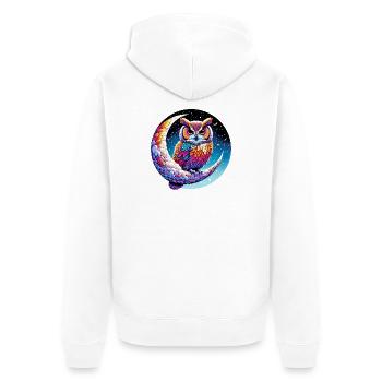 Eule auf dem Mond - Unisex Premium Bio Zip Hoodie - Weiß - Hinten - Thijin (182cm)