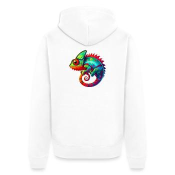Chamäleon - Unisex Premium Bio Zip Hoodie - Weiß - Hinten - Thijin (182cm)