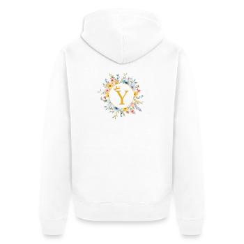 Monogramme Y, Cercle de fleurs, Personnalisable - Veste à capuche bio Premium Unisexe - blanc - Dos - Thijin (182cm)