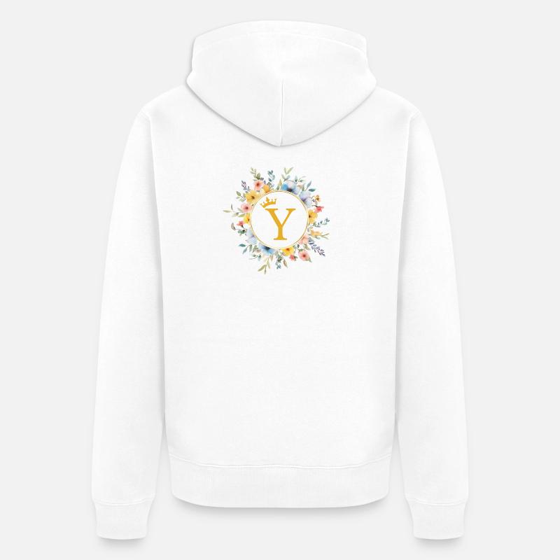 Monogramme Y, Cercle de fleurs, Personnalisable - Veste à capuche bio Premium Unisexe - blanc