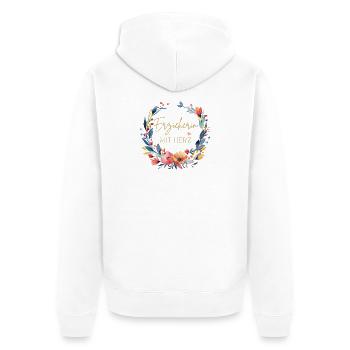 Erzieherin mit Herz! Blumen, personalisierbar - Unisex Premium Bio Zip Hoodie - Weiß - Hinten - Thijin (182cm)