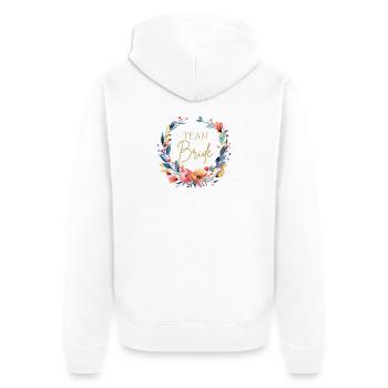 Team Braut, Blumen-Kreis, personalisierbar - Unisex Premium Bio Zip Hoodie - Weiß - Hinten - Thijin (182cm)