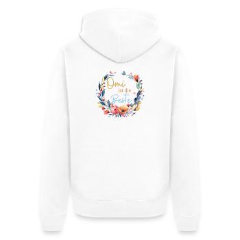 Omi ist die Beste! Wildblumen, personalisierbar - Unisex Premium Bio Zip Hoodie - Weiß - Hinten - Thijin (182cm)